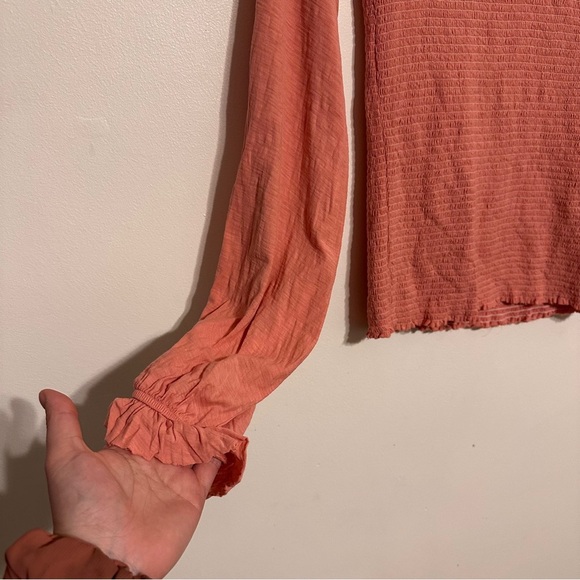 Nation LTD Bunny Smocked Long Sleeve Top in Geranium Pink size Small - Picture 3 of 7